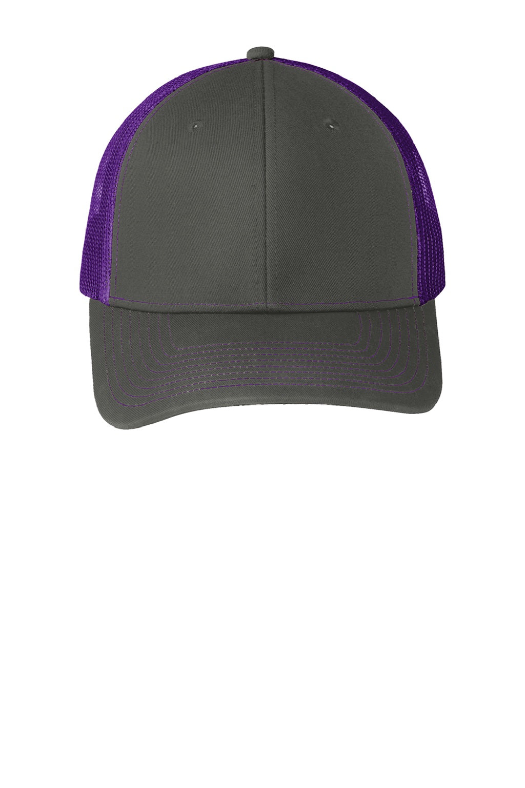 Port Authority Hats C402 Mens Adjustable Trucker Hat Steel Grey/Purple Flat Front