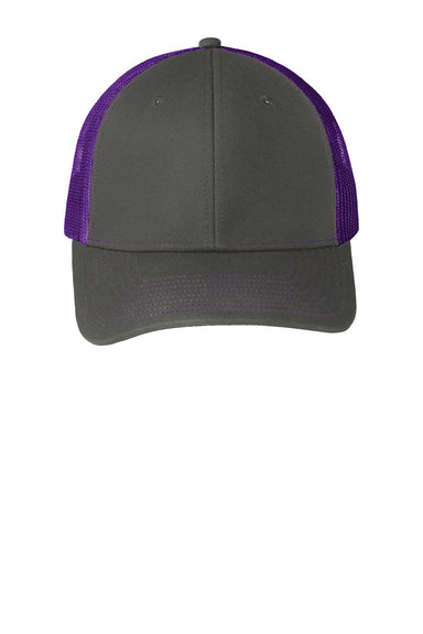 Port Authority Hats C402 Mens Adjustable Trucker Hat Steel Grey/Purple Flat Front