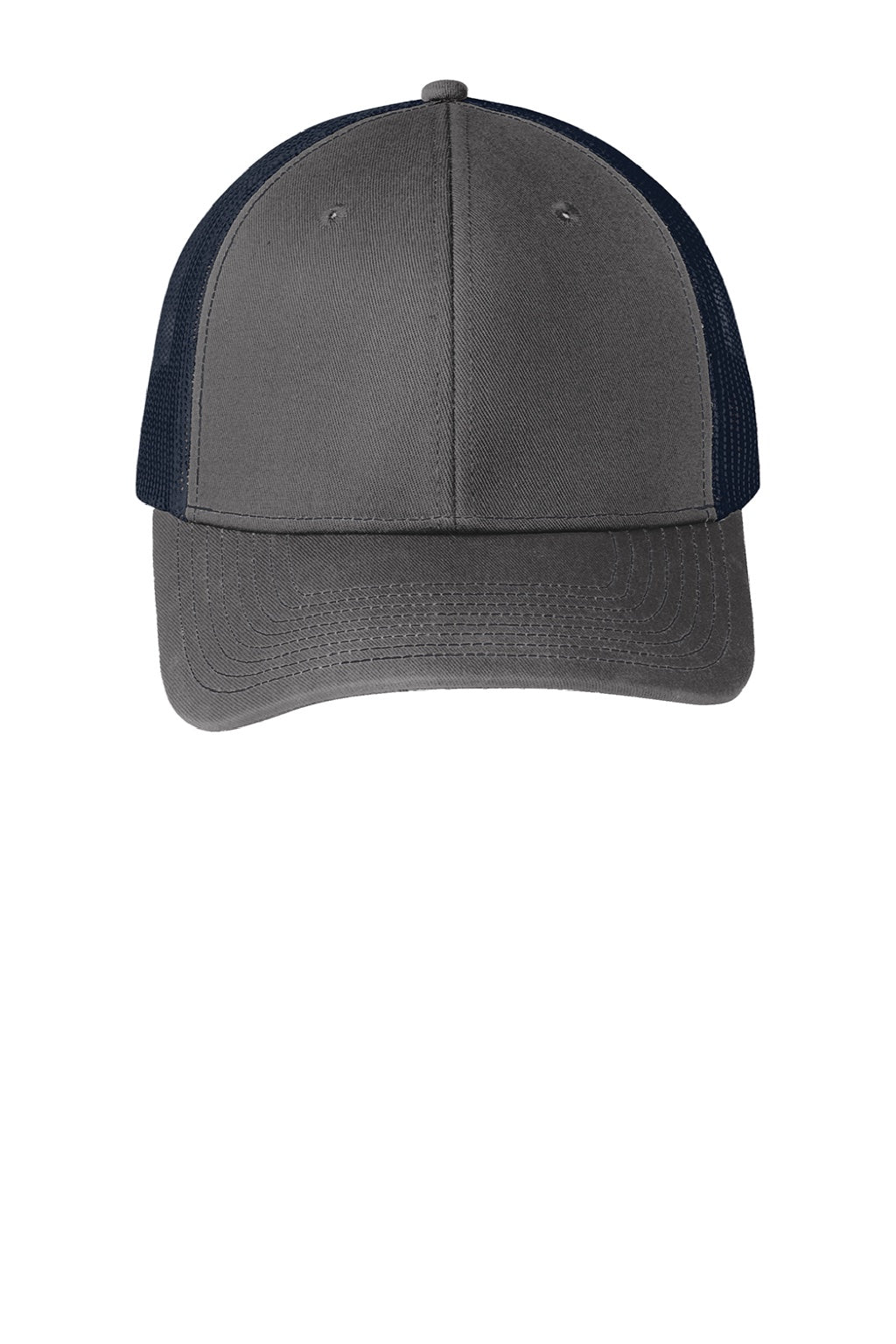 Port Authority Hats C402 Mens Adjustable Trucker Hat Steel Grey/True Navy Blue Flat Front