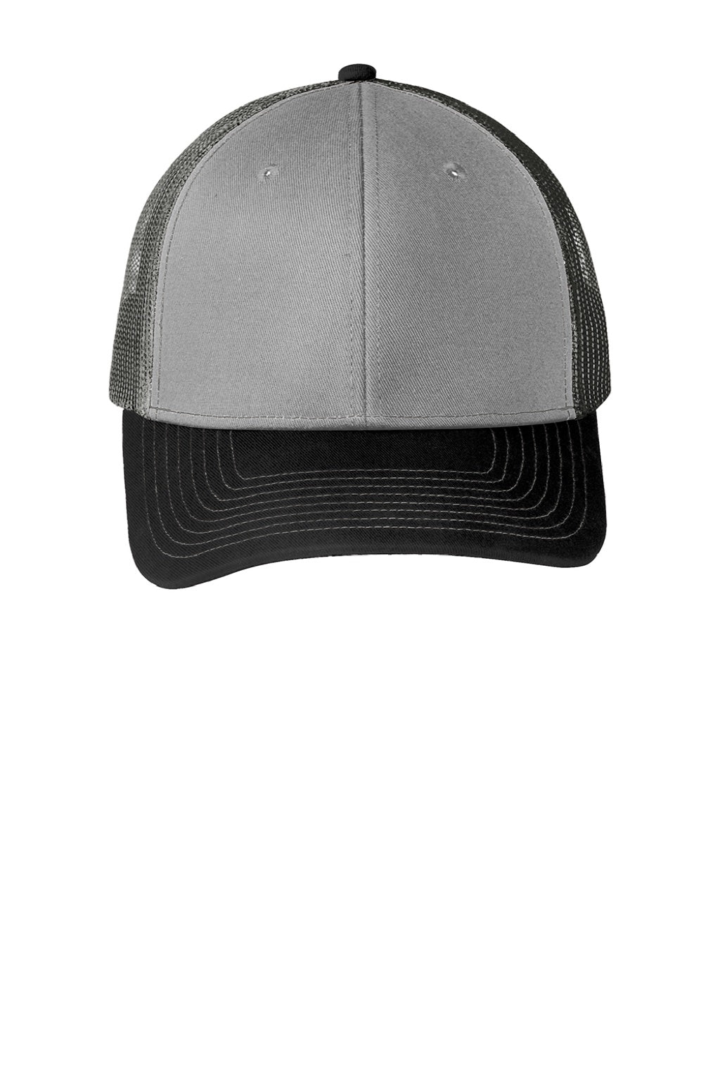 Port Authority Hats C402 Mens Adjustable Trucker Hat Gusty Grey/Black/Steel Grey Flat Front