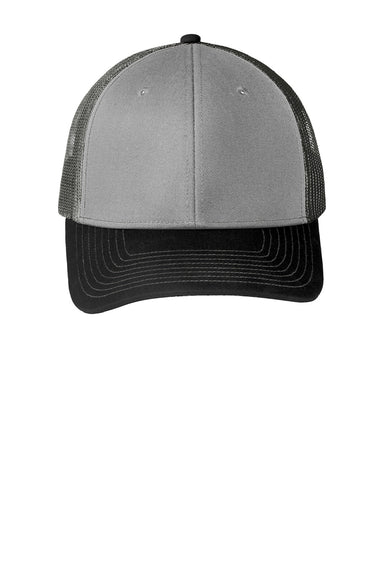 Port Authority Hats C402 Mens Adjustable Trucker Hat Gusty Grey/Black/Steel Grey Flat Front