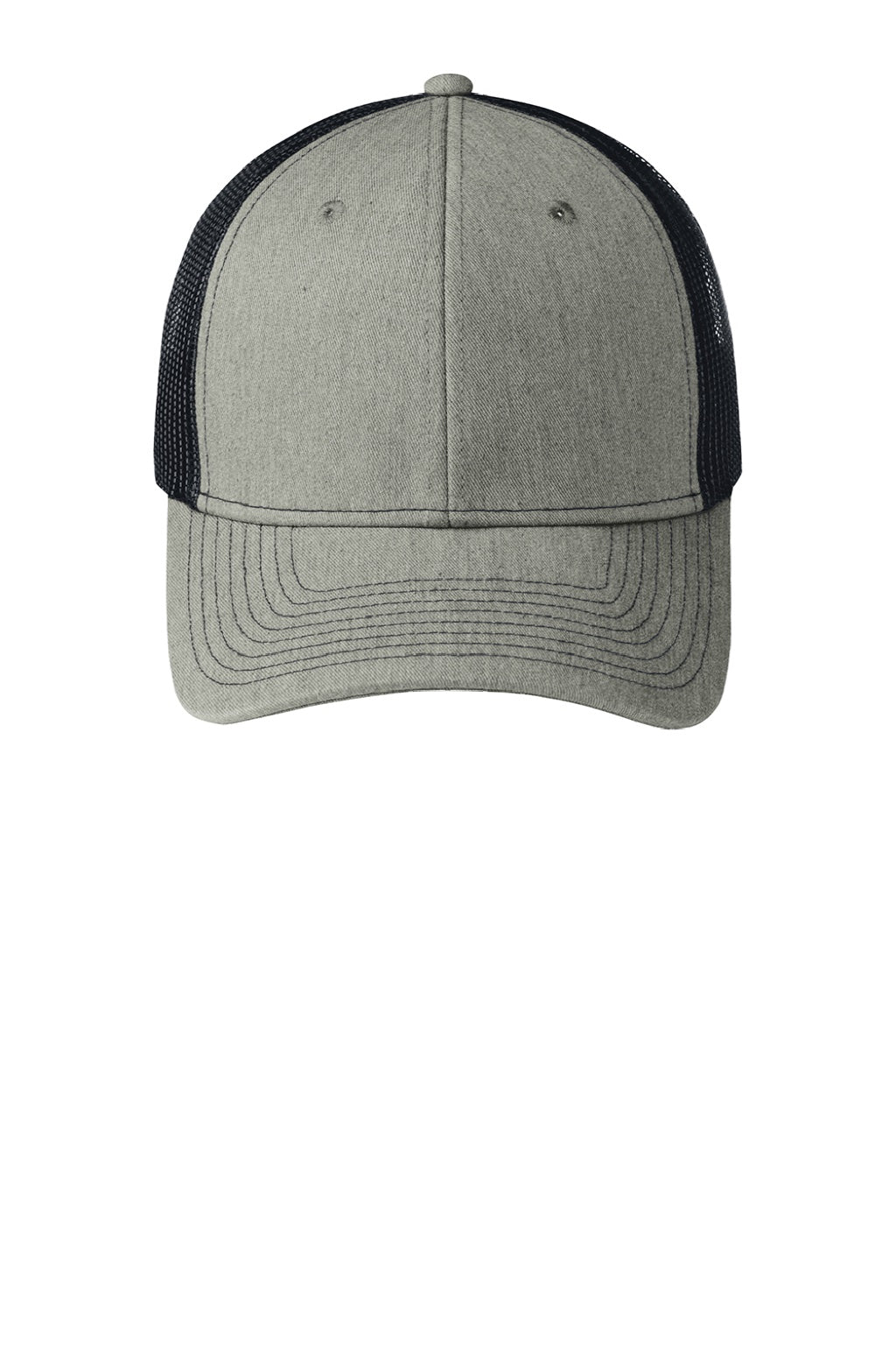Port Authority Hats C402 Mens Adjustable Trucker Hat Heather Grey/Rich Navy Blue Flat Front