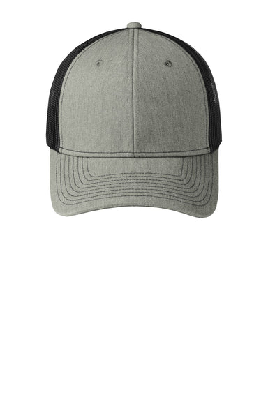 Port Authority Hats C402 Mens Adjustable Trucker Hat Heather Grey/Black Flat Front