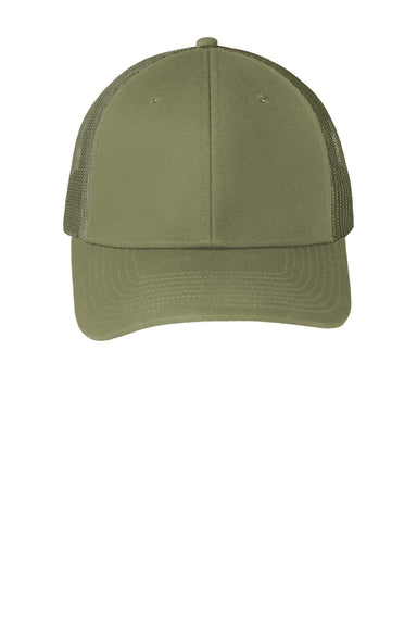 Port Authority Hats C402 Mens Adjustable Trucker Hat Olive Drab Green Flat Front