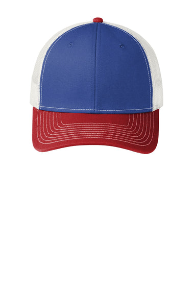 Port Authority Hats C402 Mens Adjustable Trucker Hat Patriot Blue/Flame Red/White Flat Front
