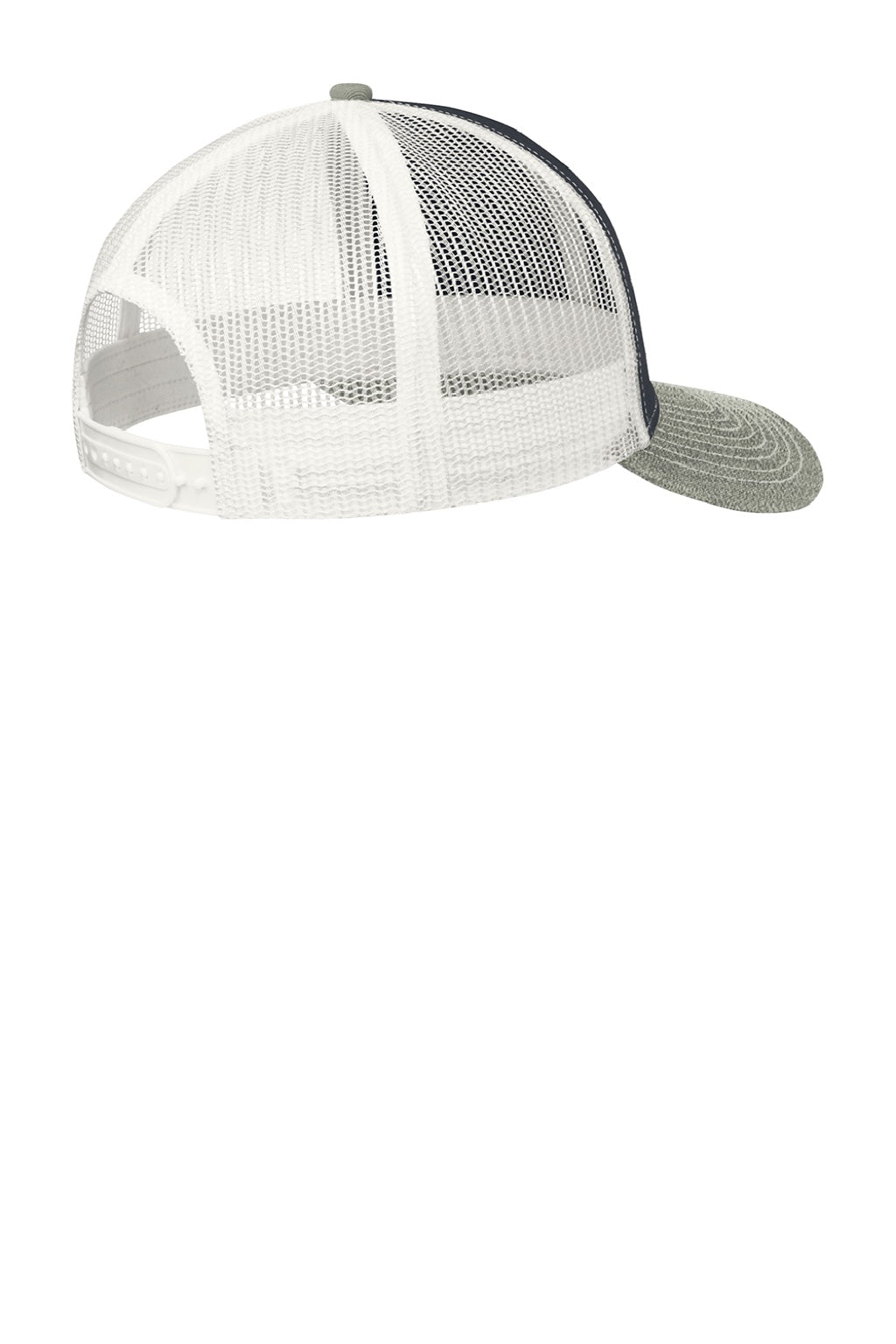 Port Authority Hats C402 Mens Adjustable Trucker Hat Rich Navy Blue/Heather Grey/White Flat Back