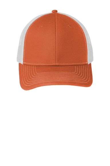 Port Authority Hats C402 Mens Adjustable Trucker Hat Texas Orange/White Flat Front