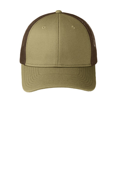 Port Authority Hats C402 Mens Adjustable Trucker Hat True Khaki/Coffee Brown Flat Front