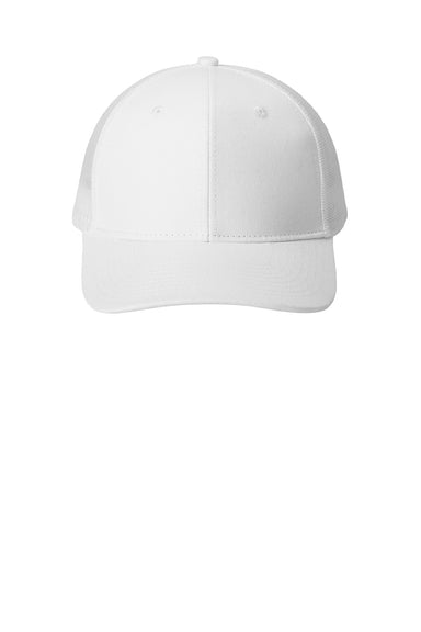 Port Authority Hats C402 Mens Adjustable Trucker Hat White Flat Front