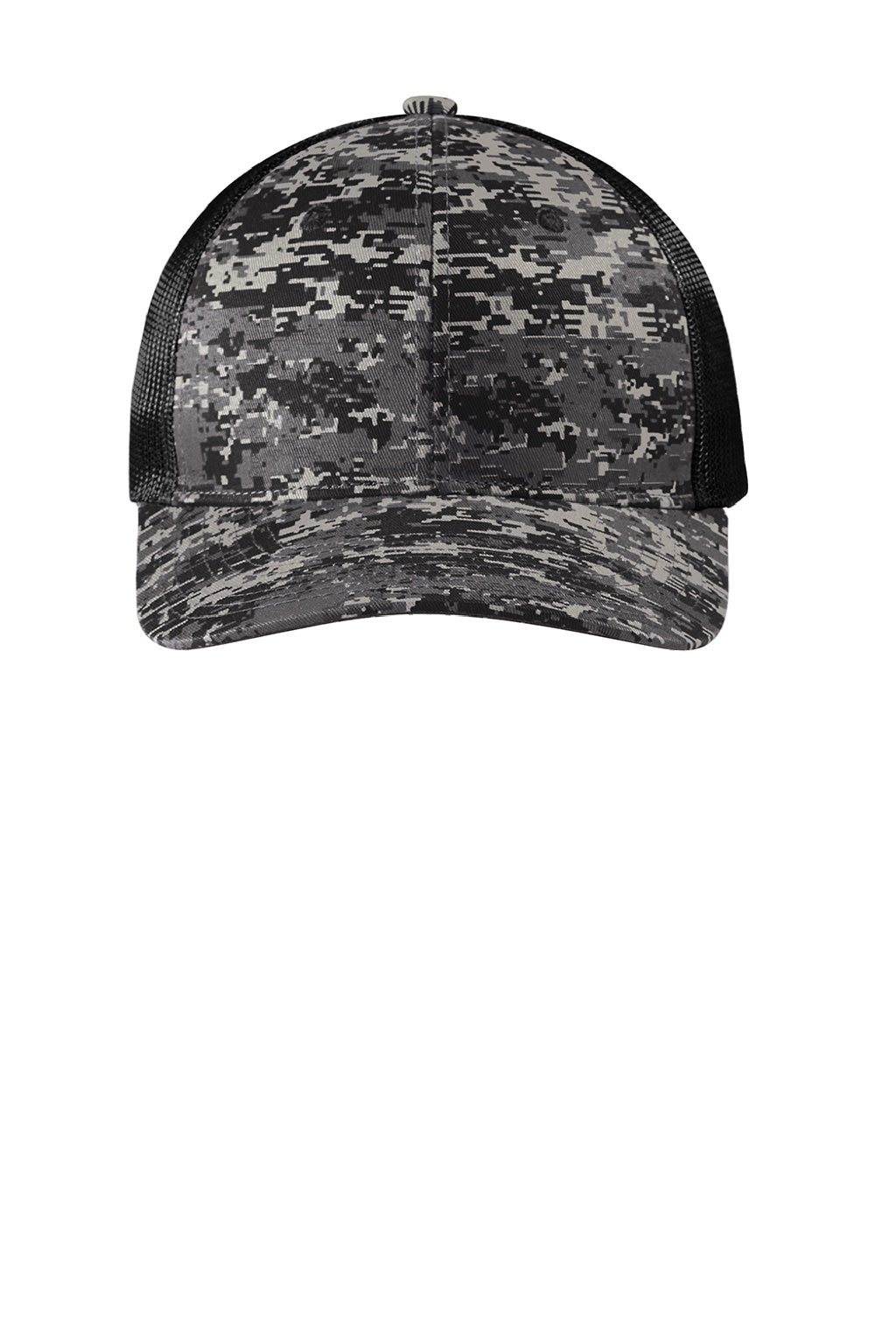 Port Authority Hats C404 Mens Digi Camo Snapback Trucker Hat Black Digital Camo/Black Flat Front