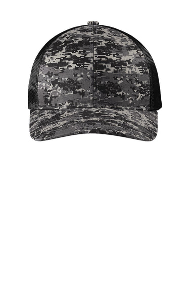 Port Authority Hats C404 Mens Digi Camo Snapback Trucker Hat Black Digital Camo/Black Flat Front