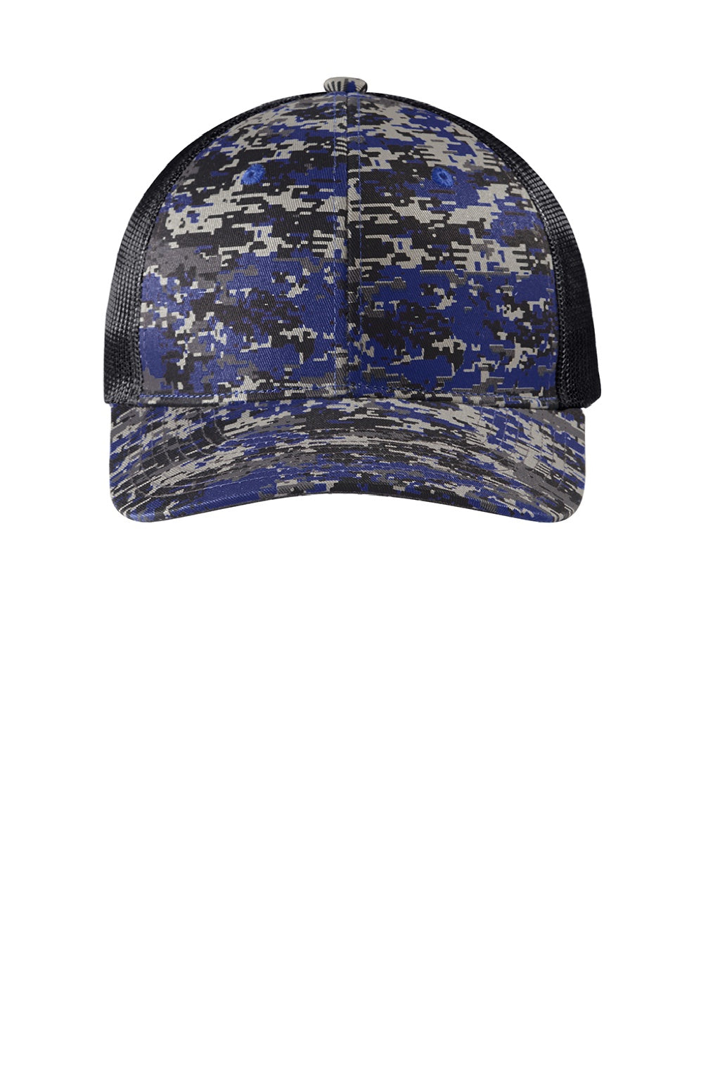 Port Authority Hats C404 Mens Digi Camo Snapback Trucker Hat Patriot Blue Digital Camo/Steel Grey Flat Front