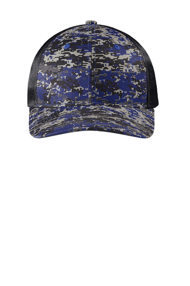 Port Authority Hats C404 Mens Digi Camo Snapback Trucker Hat Patriot Blue Digital Camo/Steel Grey Flat Front