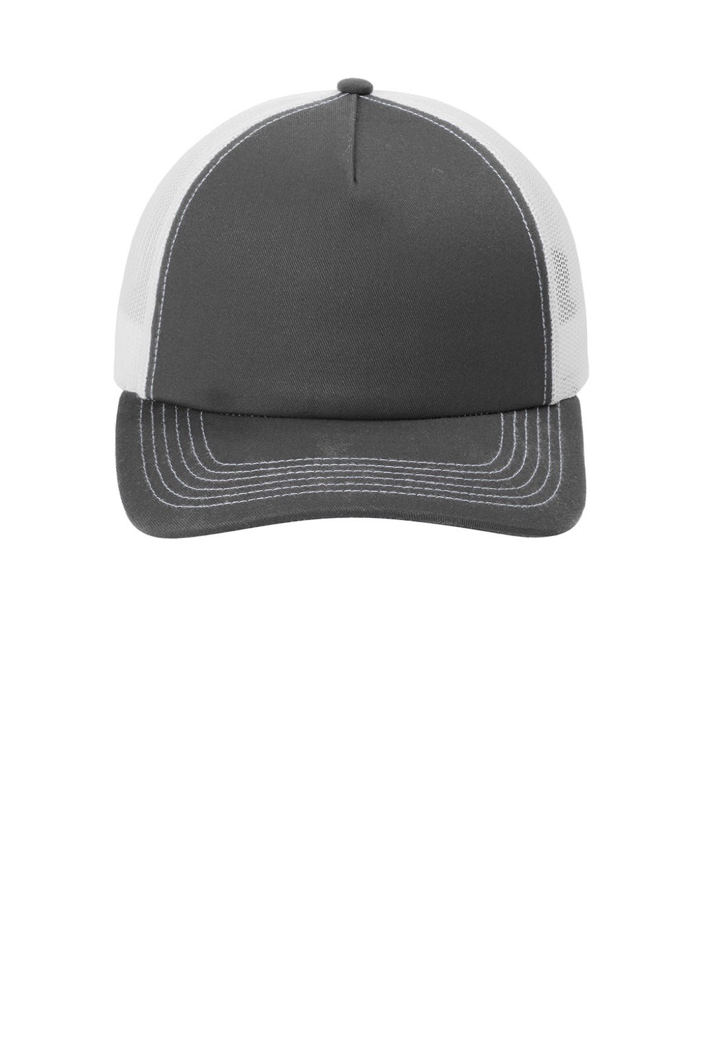 Port Authority Hats C405LP Mens Low Profile Snapback Trucker Hat Steel Grey/White Flat Front