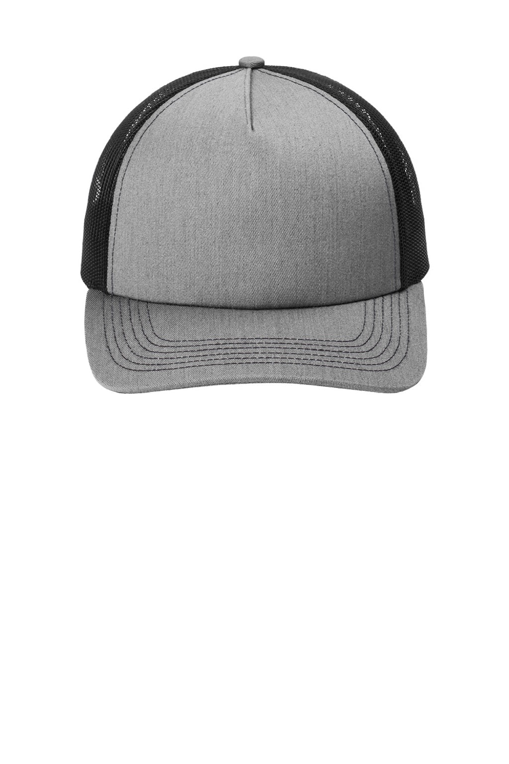Port Authority Hats C405LP Mens Low Profile Snapback Trucker Hat Heather Grey/Black Flat Front