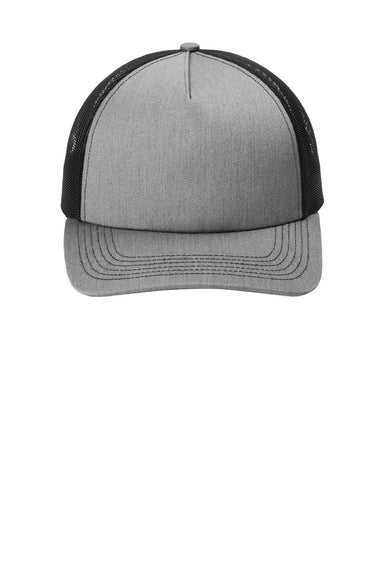 Port Authority Hats C405LP Mens Low Profile Snapback Trucker Hat Heather Grey/Black Flat Front
