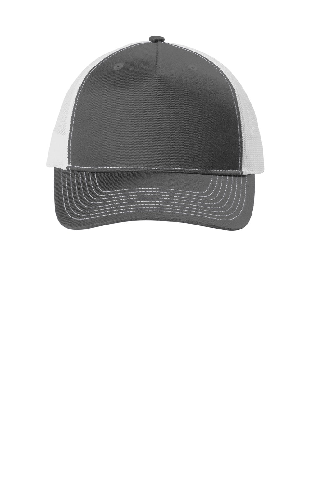 Port Authority Hats C405 Mens Snapback Trucker Hat Steel Grey/White Flat Front