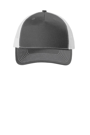Port Authority Hats C405 Mens Snapback Trucker Hat Steel Grey/White Flat Front