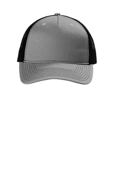 Port Authority Hats C405 Mens Snapback Trucker Hat Heather Grey/Black Flat Front