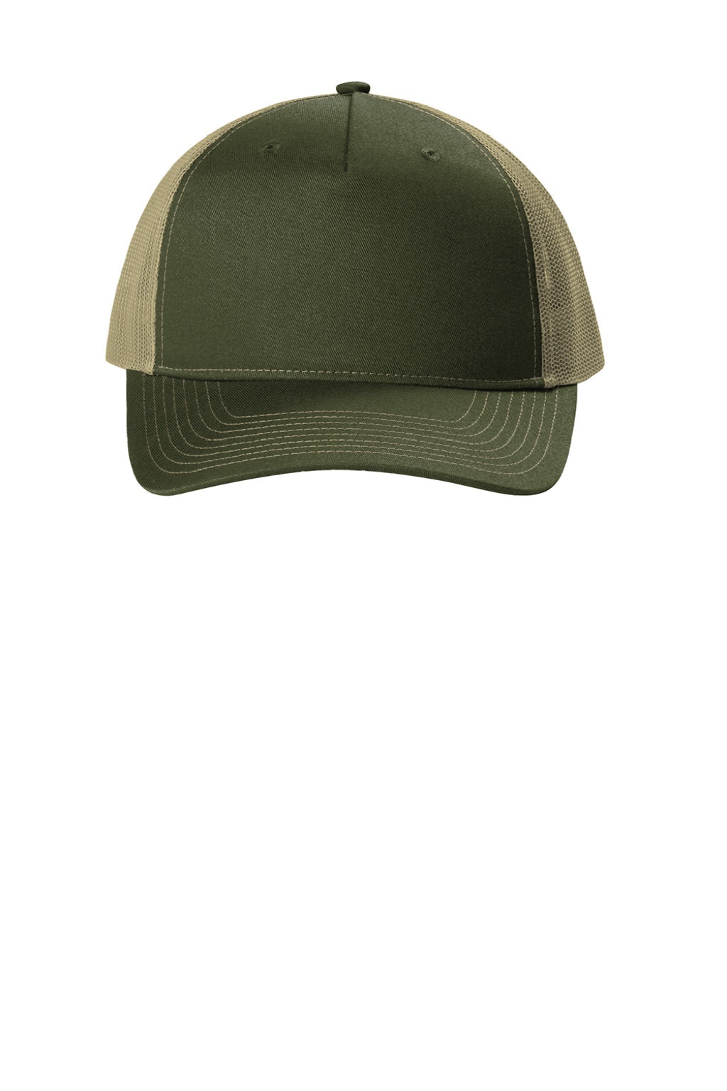 Port Authority Hats C405 Mens Snapback Trucker Hat Olive Drab Green/Tan Flat Front
