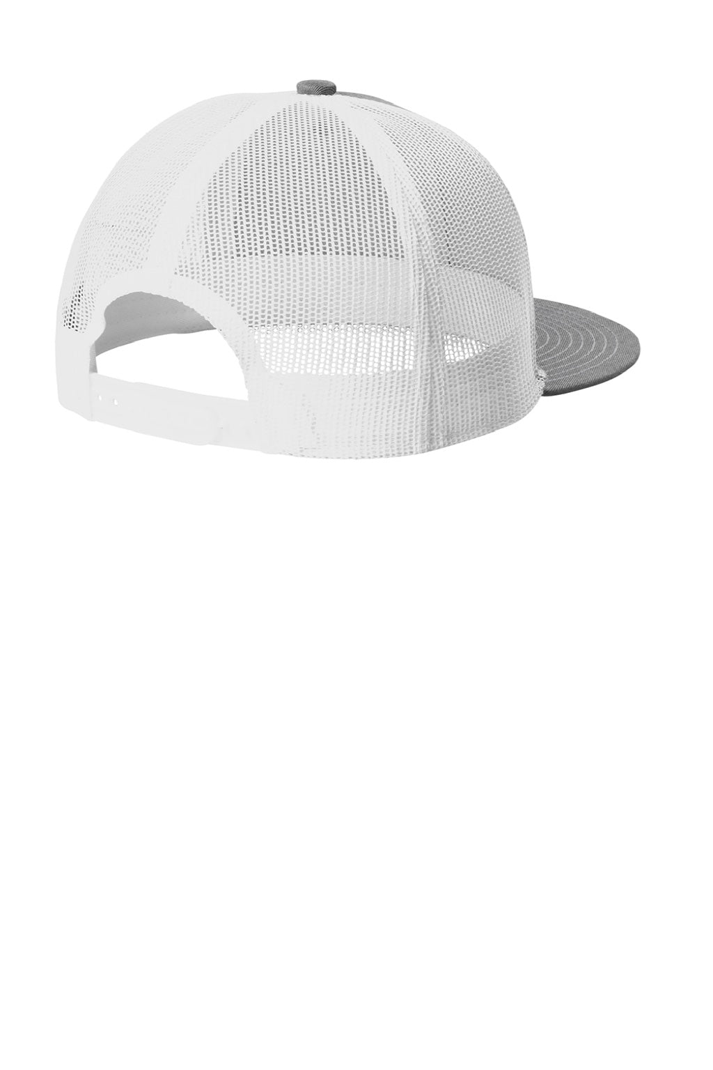 Port Authority Hats C407 Mens Snapback Flat Bill Trucker Hat Heather Grey/White Flat Back
