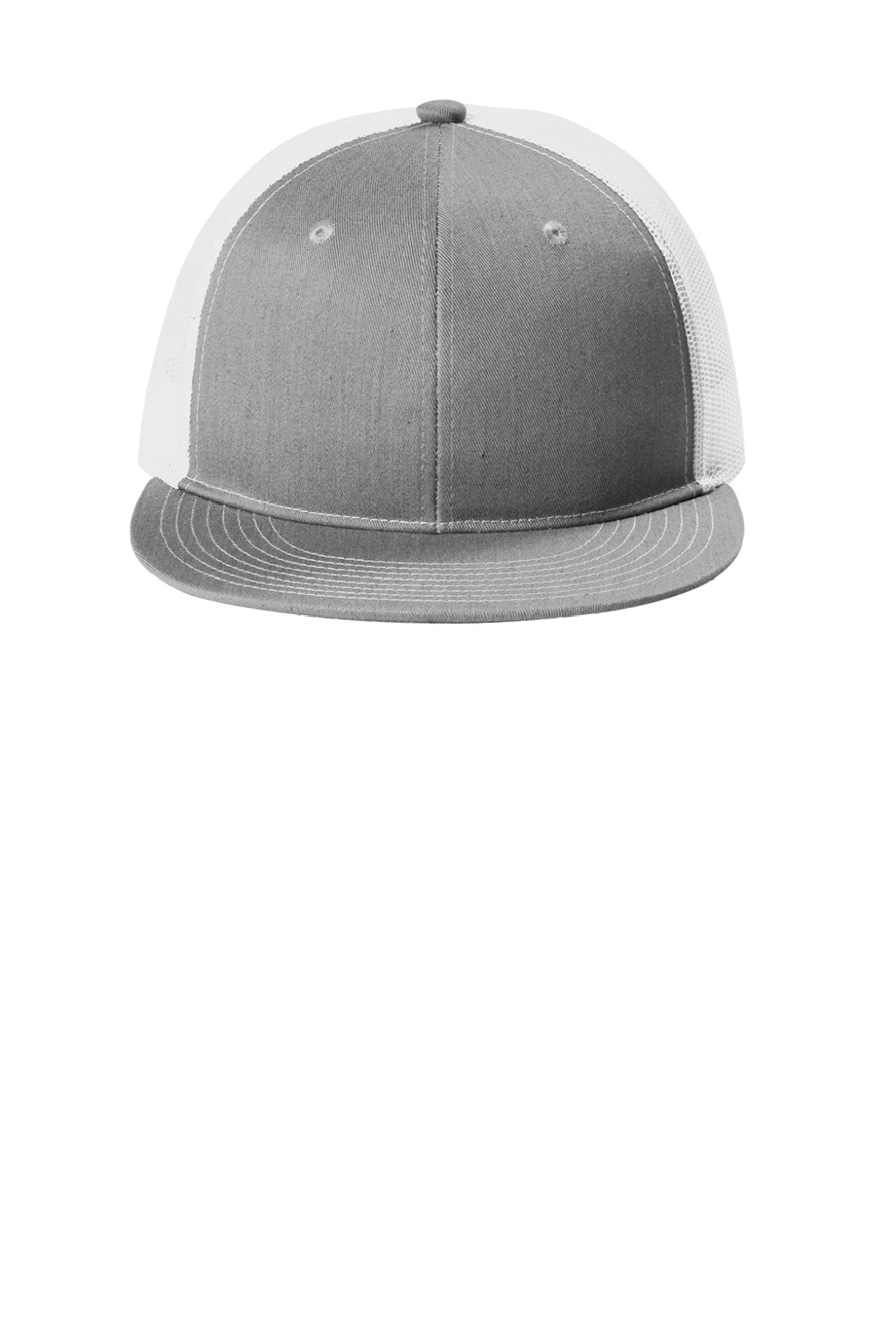 Port Authority Hats C407 Mens Snapback Flat Bill Trucker Hat Heather Grey/White Flat Front