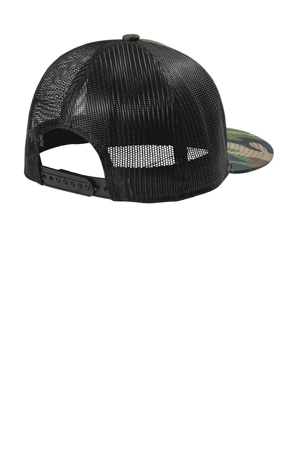 Port Authority Hats C407 Mens Snapback Flat Bill Trucker Hat Woodland Camo/Black Flat Back