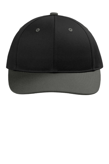 Port Authority Hats C408 Mens Snapback Hat Black/Steel Grey Flat Front