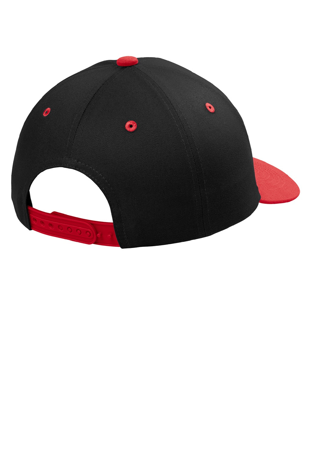 Port Authority Hats C408 Mens Snapback Hat Black/True Red Flat Back