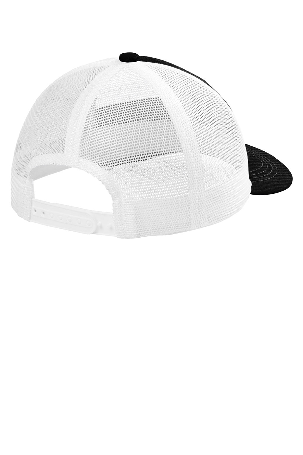 Port Authority Hats C409 Mens Snapback Trucker Hat Black/White Flat Back