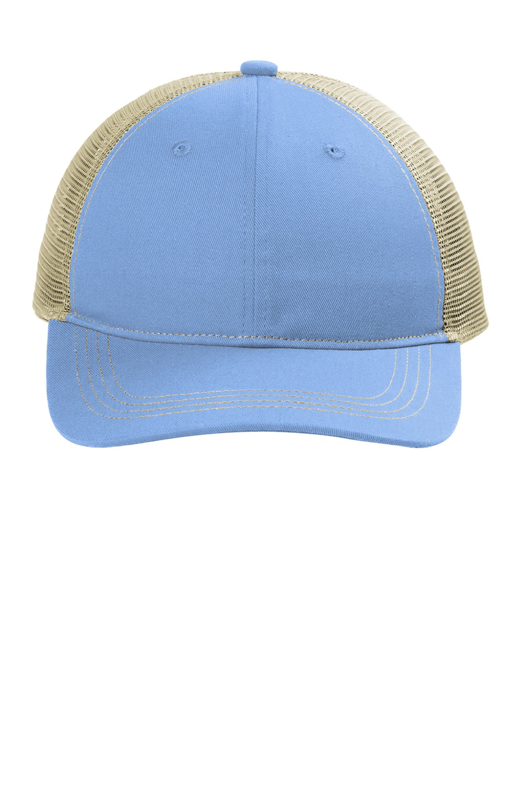 Port Authority Hats C409 Mens Snapback Trucker Hat Carolina Blue/Tan Flat Front