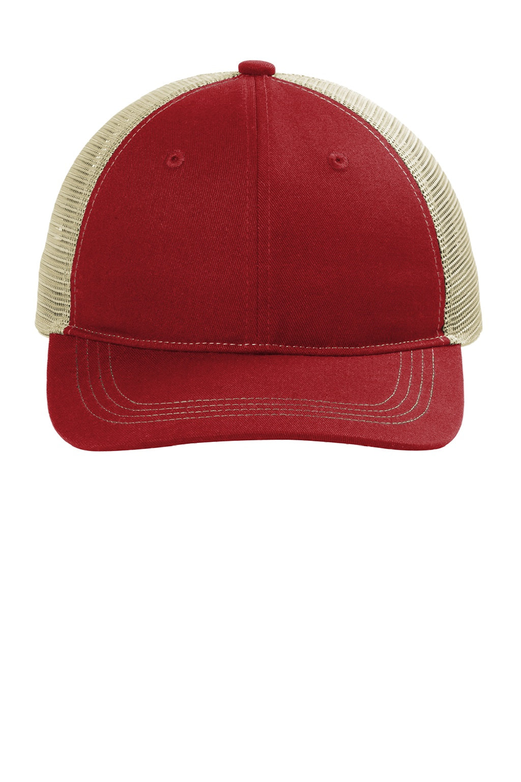 Port Authority Hats C409 Mens Snapback Trucker Hat Flame Red/Tan Flat Front