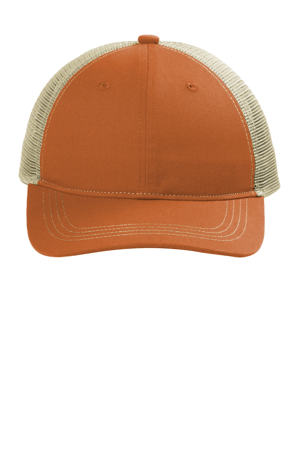 Port Authority Hats C409 Mens Snapback Trucker Hat Texas Orange/Tan Flat Front