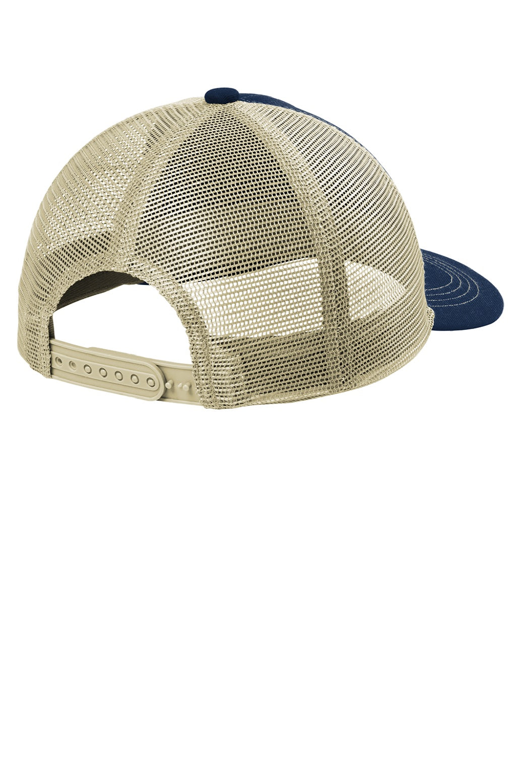 Port Authority Hats C409 Mens Snapback Trucker Hat True Navy Blue/Tan Flat Back