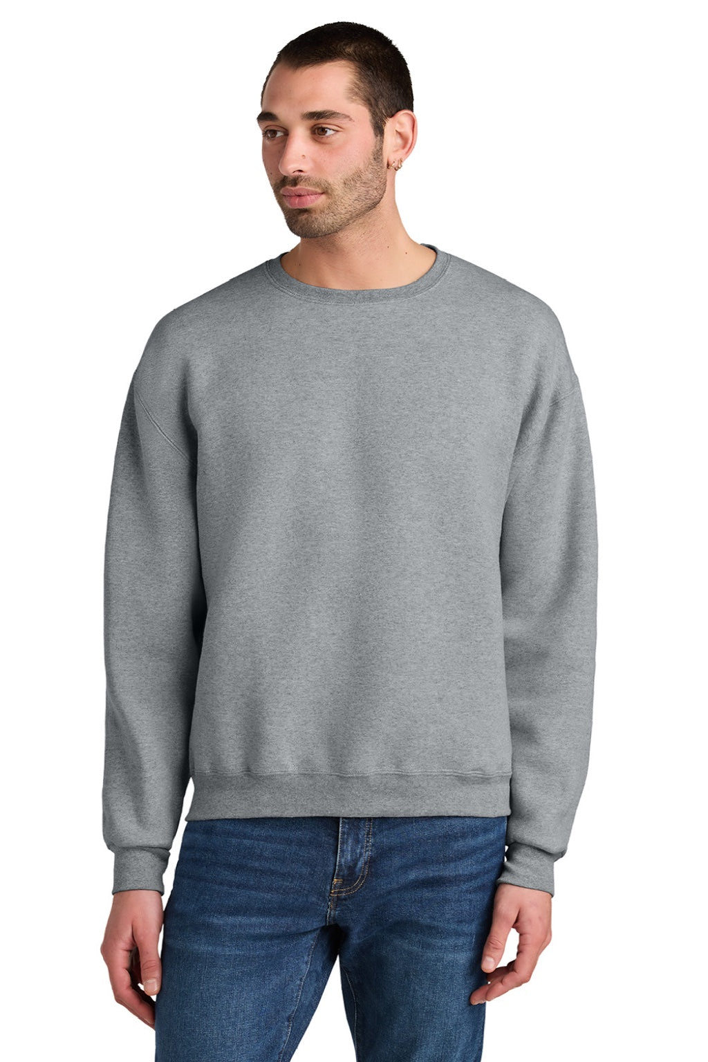 Jerzees C12M Mens Rugged Crewneck Sweatshirt Heather Grey Model Front