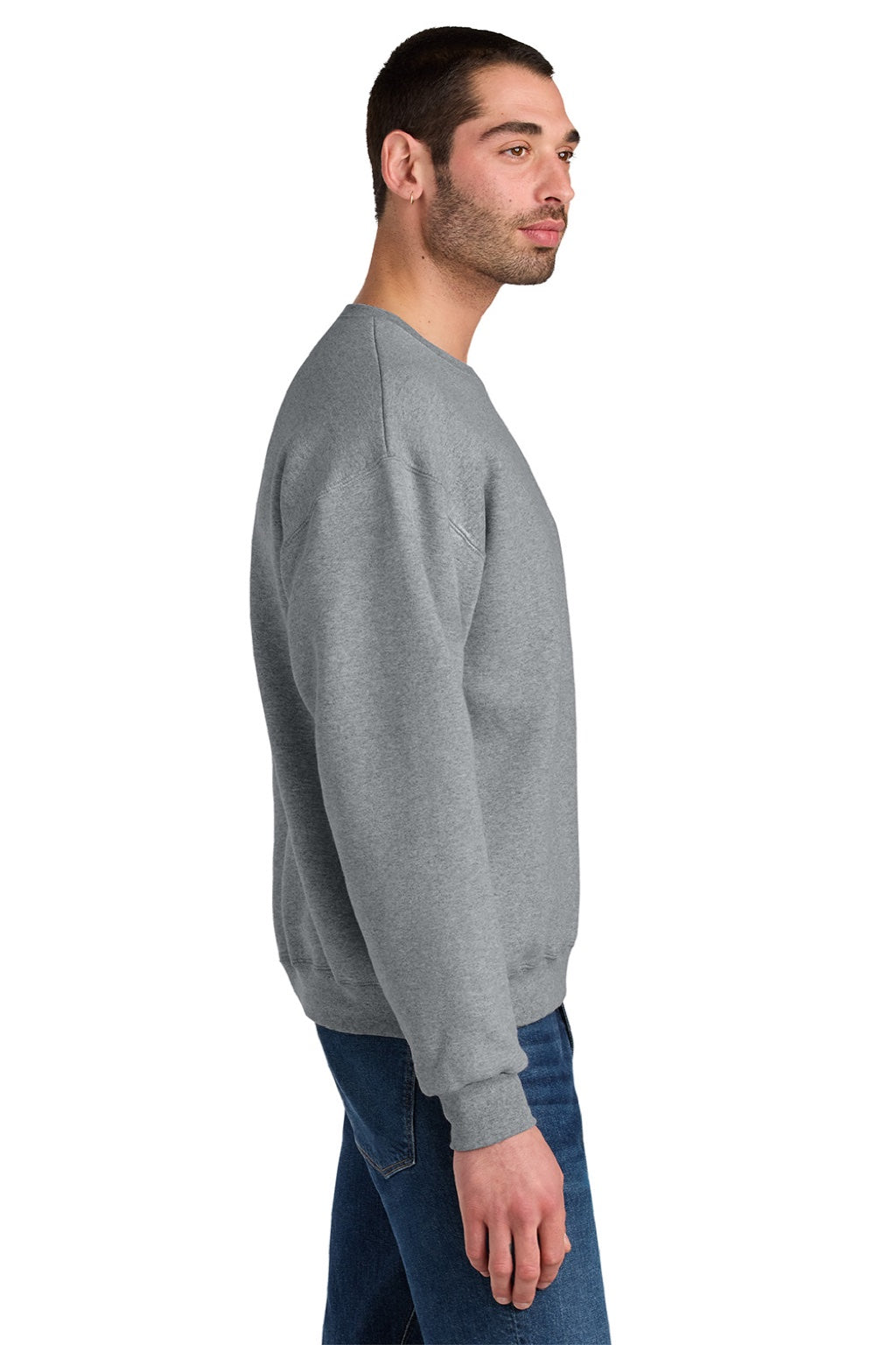 Jerzees C12M Mens Rugged Crewneck Sweatshirt Heather Grey Model Side