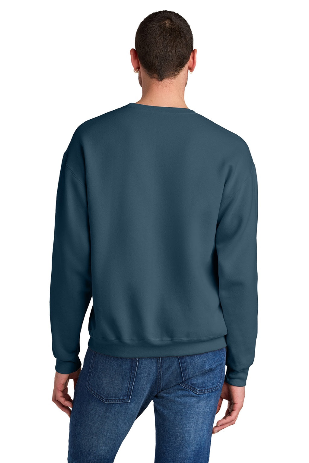 Jerzees C12M Mens Rugged Crewneck Sweatshirt Washed Navy Bue Model Back