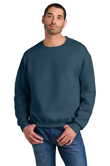 Jerzees C12M Mens Rugged Crewneck Sweatshirt Washed Navy Bue Model Front