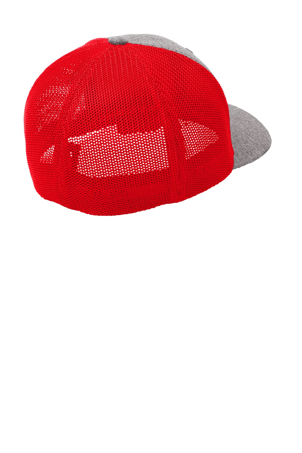 Port Authority Hats C302 Mens Melange Mesh Back Flexfit Trucker Hat True Red/Heather Grey Flat Back