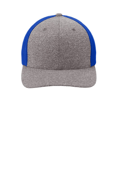 Port Authority Hats C302 Mens Melange Mesh Back Flexfit Trucker Hat True Royal Blue/Heather Grey Flat Front