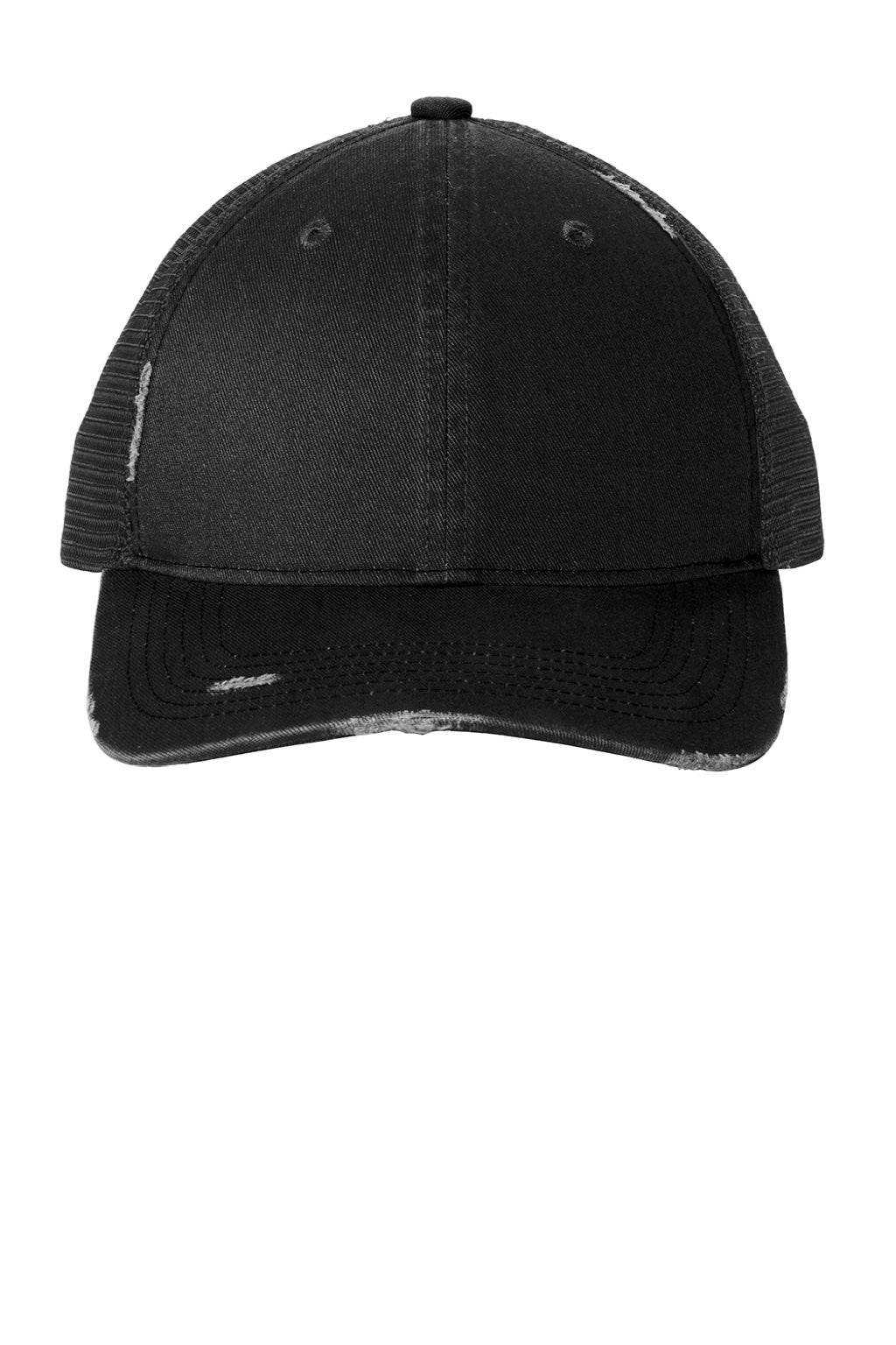 Port Authority Hats C600 Mens Distressed Mesh Back Adjustable Hat Black Flat Front