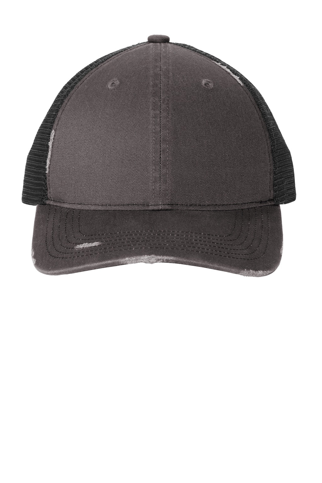 Port Authority Hats C600 Mens Distressed Mesh Back Adjustable Hat Steel Grey/Black Flat Front