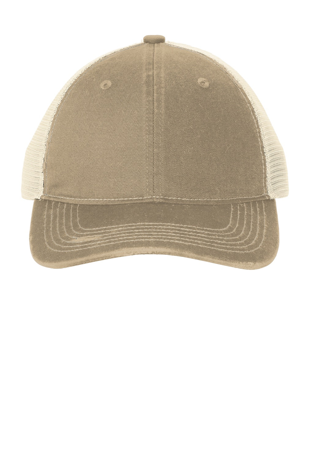 Port Authority Hats C600 Mens Distressed Mesh Back Adjustable Hat Khaki/Stone Flat Front