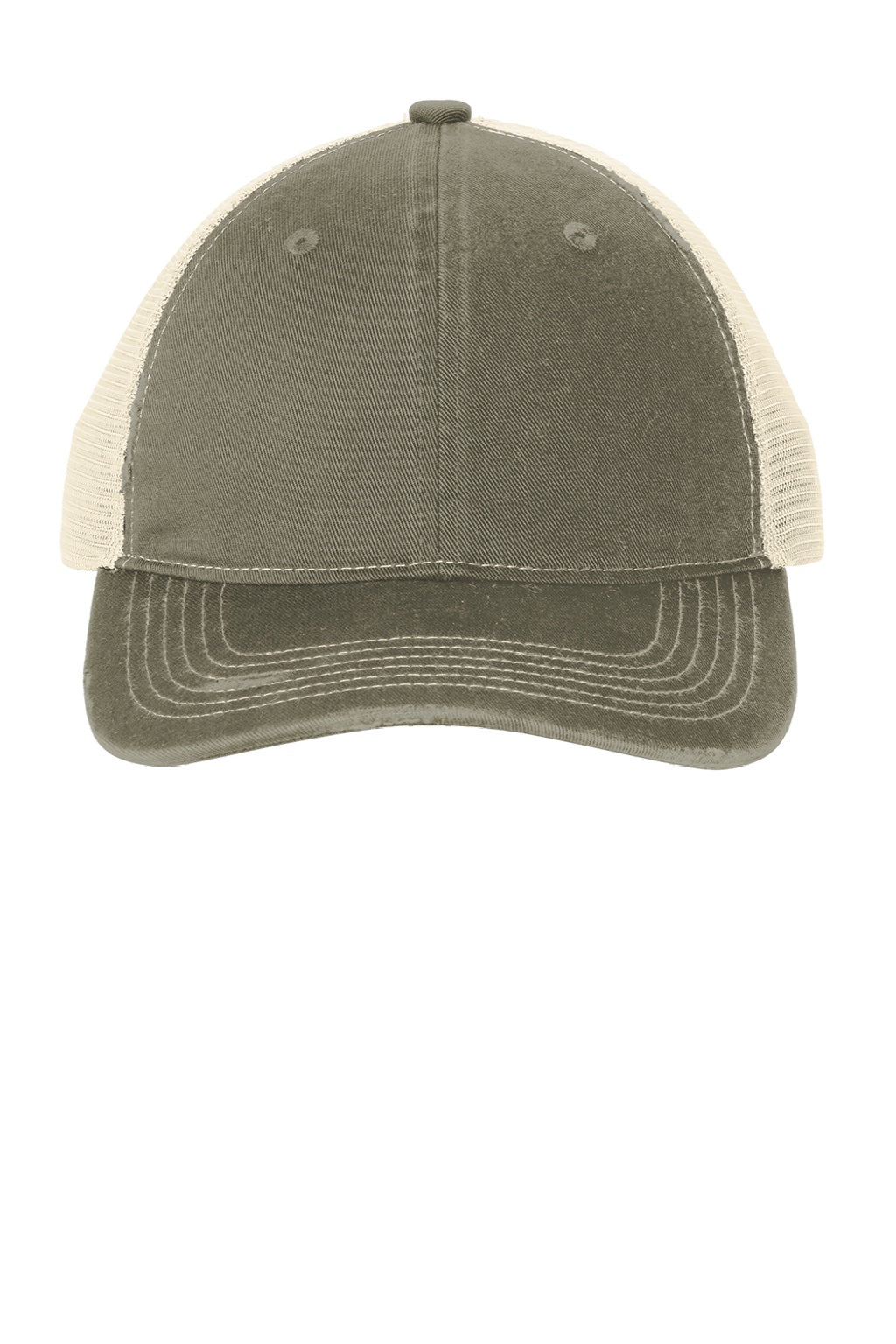 Port Authority Hats C600 Mens Distressed Mesh Back Adjustable Hat Light Olive Green/Stone Flat Front