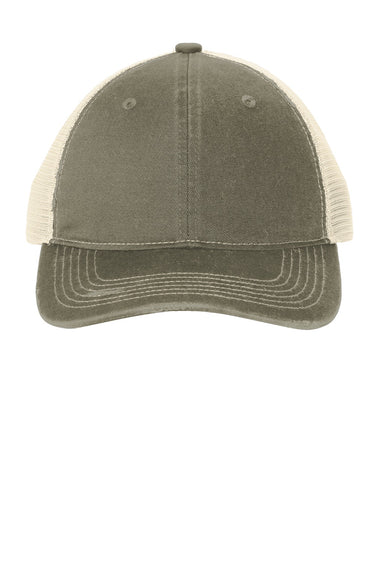 Port Authority Hats C600 Mens Distressed Mesh Back Adjustable Hat Light Olive Green/Stone Flat Front