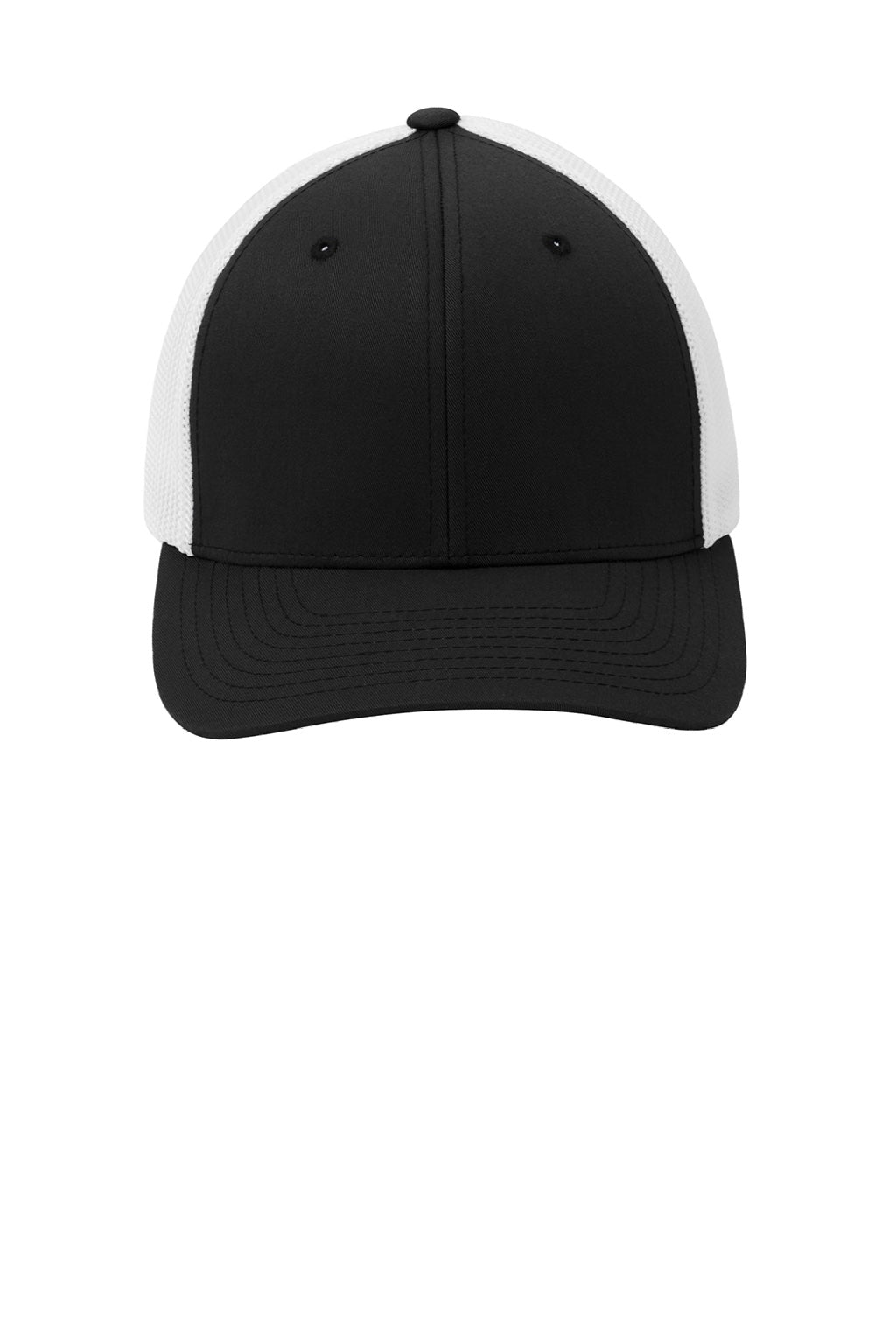 Port Authority Hats C812 Mens Stretch Fit Hat Black/White Flat Front