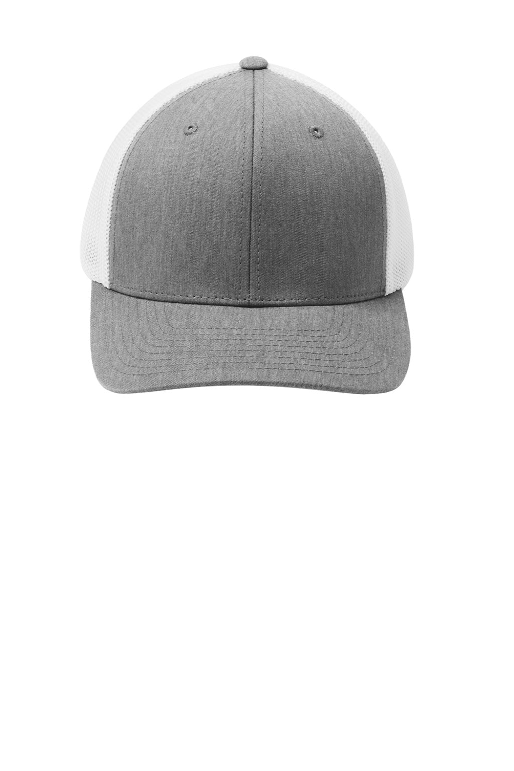 Port Authority Hats C812 Mens Stretch Fit Hat Heather Grey/White Flat Front
