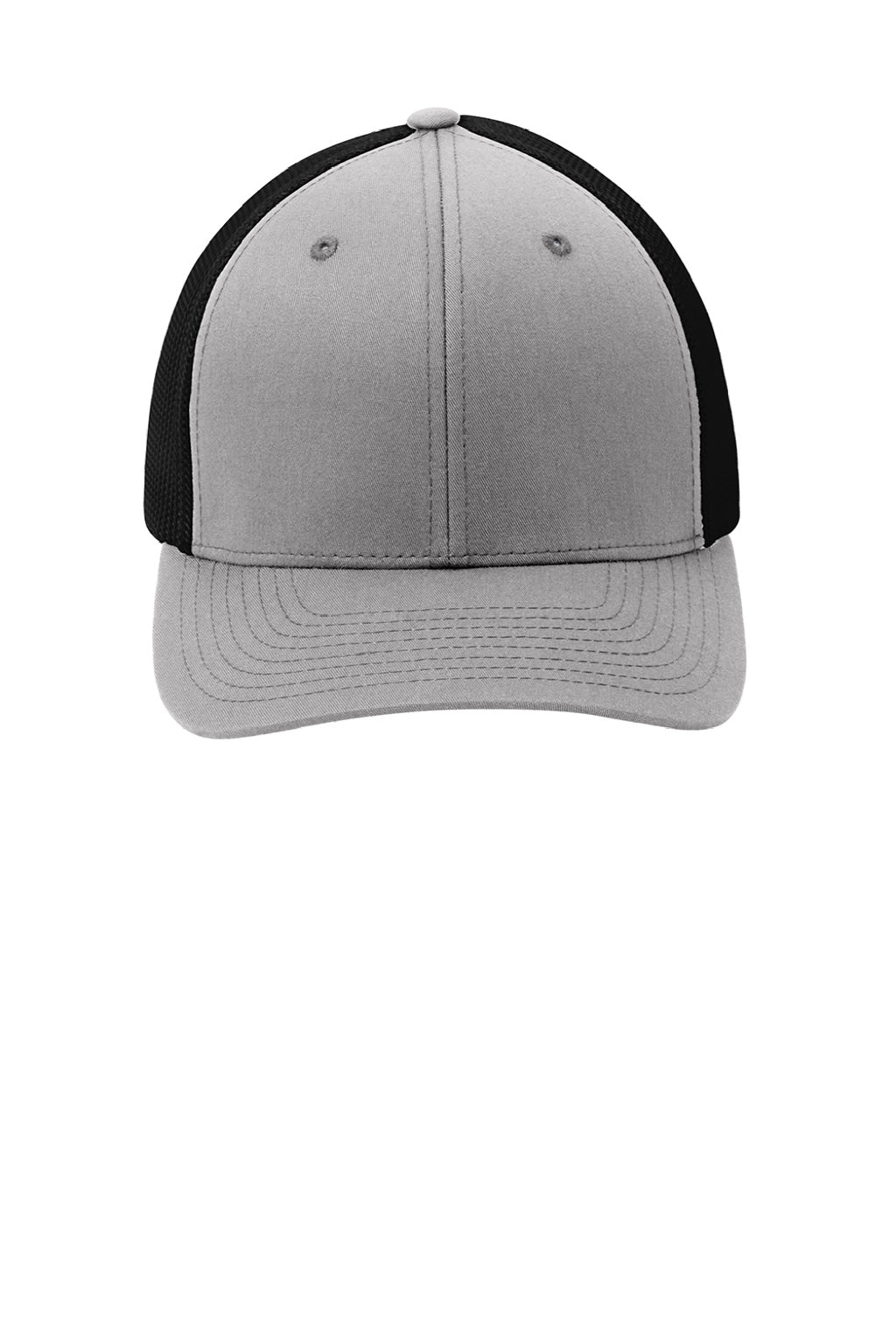 Port Authority Hats C812 Mens Stretch Fit Hat Silver Grey/Black Flat Front