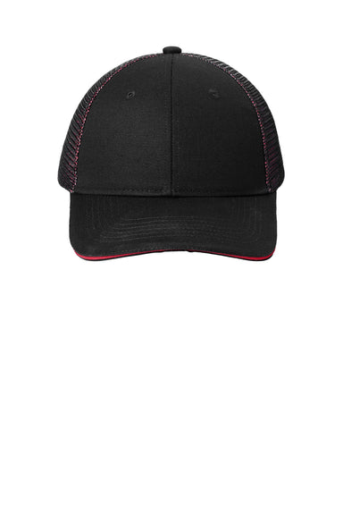 Port Authority Hats C818 Mens Adjustable Hat Black/Red Flat Front