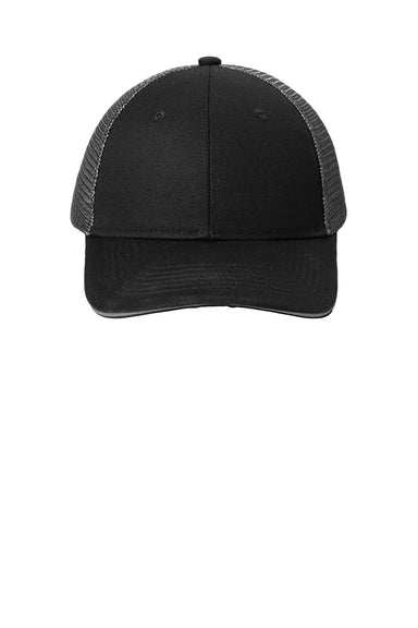Port Authority Hats C818 Mens Adjustable Hat Black/Silver Grey Flat Front
